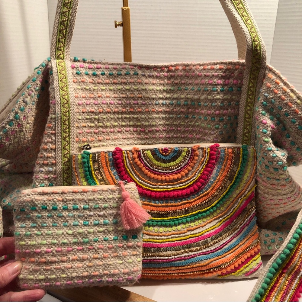 NWOT Boho Tote Bag & Evening bag & coin pouch Confetti sequined Crossbody